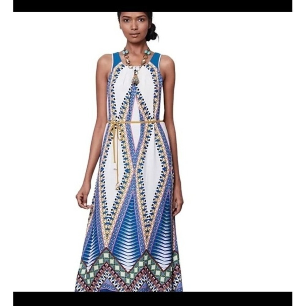 Maeve Anthropologie Blue Geometric Tribal Halter Maxi Dress with Pockets Size 4
